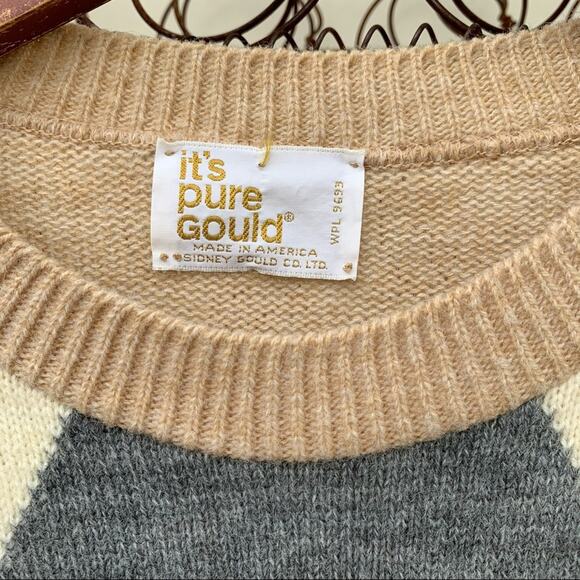 Vintage 50s Deadstock It’s Pure Gould argyle diamond sweater SMALL? - Picture 3 of 5